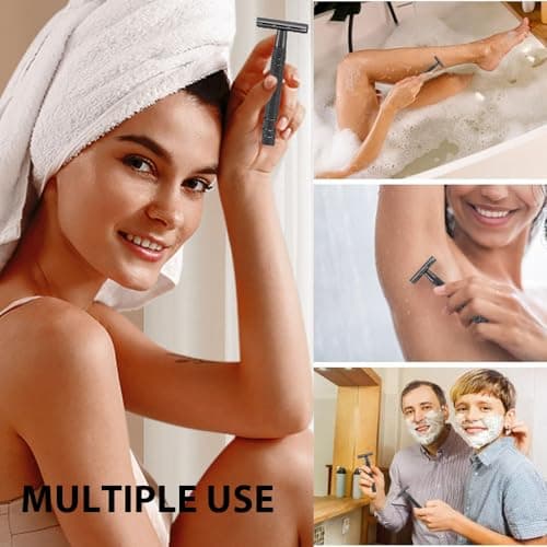 Manual Razor for Men Women, YiYunTE Beard Razor Shavers for Bikini Armpit Leg Hair, Reusable Face Eyebrow Shaving Razor Kit, Durable Stainless Steel Hair Removal Tool Safety Razors Gift for Travel — view 6