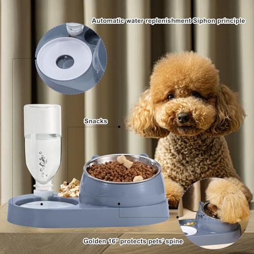 Dog Bowls and Pet Water Dispenser Bottles Automatic Gravity Dog Feeder Set Raised Stainless Steel Cat Bowl for Dog Cat Puppy Kitten (Grey, small) — view 3
