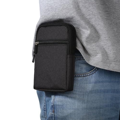 Cell Phone Waist Belt Bag Men, Vertical Smartphone Belt Clip Pouch Black