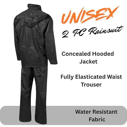 Unisex Waterproof Rain Suit Set – PVC Rain Jacket & Trousers for Men & Women | 2-Piece Lightweight Rainwear | Windproof, Packable Workwear Black S — view 2