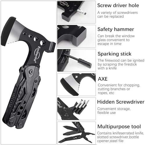 Embedo Multi-Tool Axe, Camping Multitool Accessories, Foldable 15 in1 Multitool Survival Equipment, Gift for Birthday/Father’s Day/Valentines, Gadgets for Men Outdoor, Camping, Hiking, Simple Repair — view 5