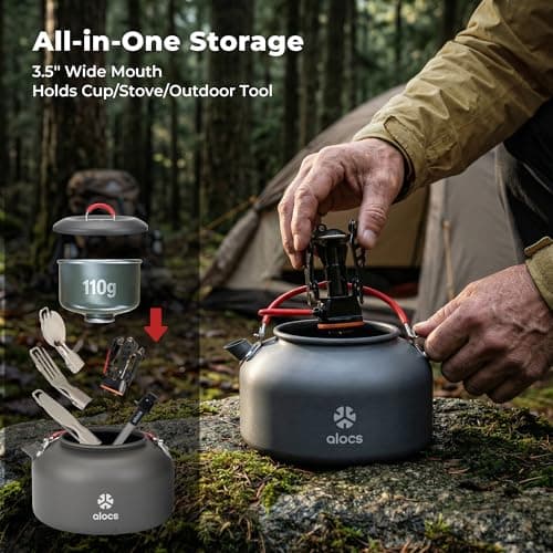Alocs 1.4L Camping Kettle for Gas Stove & Outdoor Cooking — view 4
