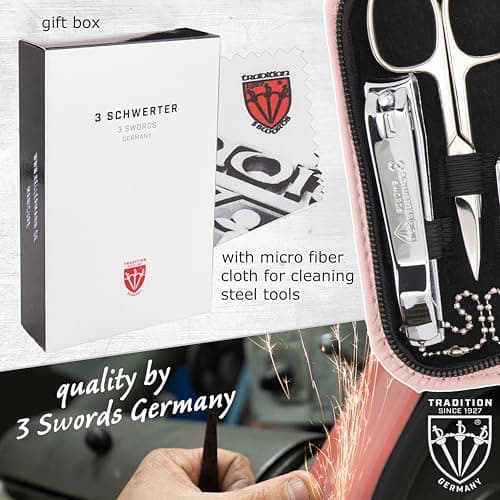 3 Swords Germany - brand quality 8 piece manicure pedicure grooming kit set in light pink fashion leather case in gift box - Made by 3 Swords — view 6