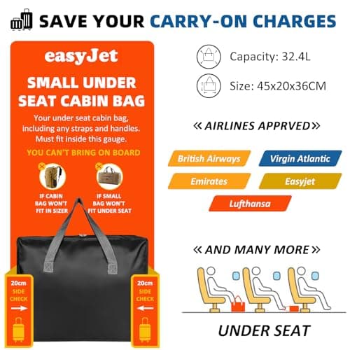 6 Pack Easyjet Airlines 45x36x20 Underseat Cabin Bag - 30L Foldable Carry On Luggage Waterproof Travel Duffel Holdall Thick Tote for Overnight, Weekend, Women & Men — view 2