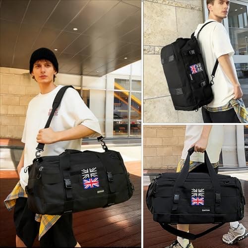 JIIJCAAC 50L Gym Bag with British Flag - Tactical Holdall for Men(Black) — view 6