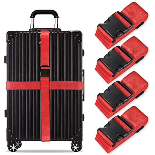 Luggage Suitcase Straps Set, Travel Accessories Thickened Luggage Belt with Quick Release Buckle, Adjustable Black Travel Luggage Straps for Suitcase Baggage (Red, 4 PCS Set)