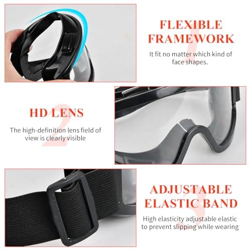 Wraparound Safety Goggles, Ski Glasses Protective Goggles, Anti-sand and Splash-proof, Unisex Snowmobile Bicycle Motorcycle Goggles for Construction, Lab, Welding, Outdoor Cycling (Transparent) — view 3