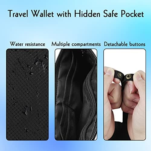 Travel Wallet with Hidden Safe Pocket, Passport Wallet, Credit Cards and Travel Documents, Money Belt for Travel Women and Men Hidden, Black, One Size, Travel Wallte — view 4
