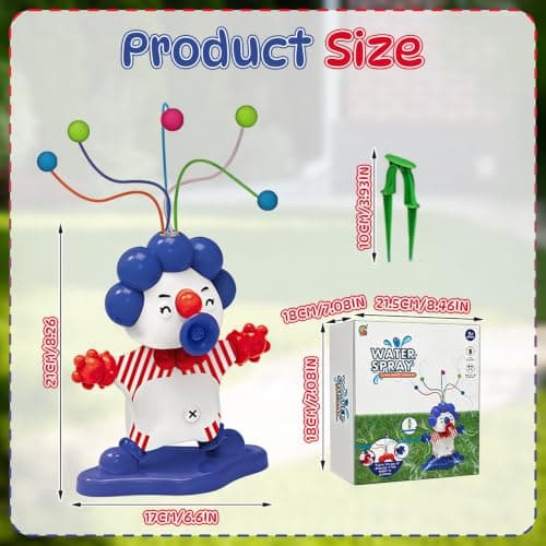Water Sprinkler for Kids, Cute Clown Garden Water Toys Sprinkler with 5 Wiggle Water Tubes Sponge Balls Hose Adapters, Garden Toys for Toddlers Ages 3-8 for Lawn, Outdoor, Pool party — view 2