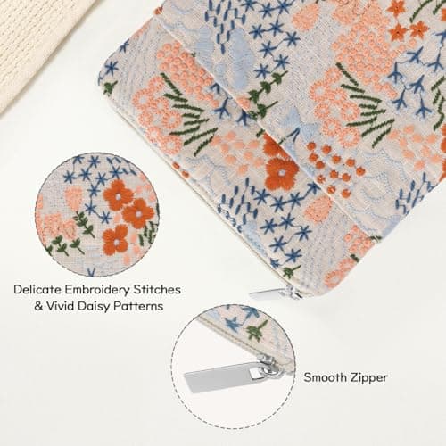 Dadanism 6-7 Inch Embroidered Flower Padded Sleeve for eReader,Beige Floral — view 5