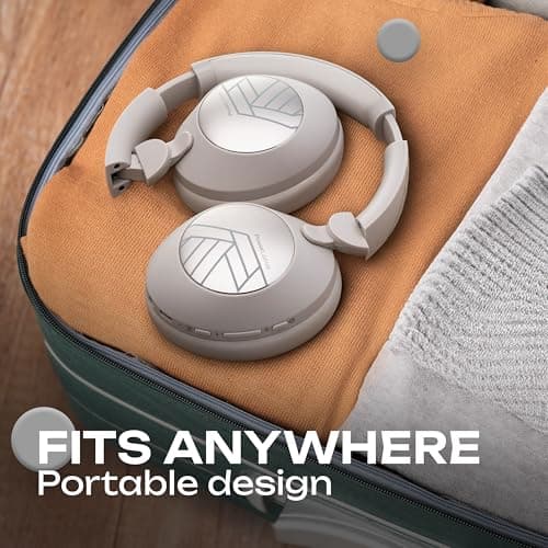 PowerLocus Wireless Headphones Over Ear, Bluetooth Headphones, 4 EQ Modes, 70H Playtime, Hi-Fi Stereo, ENC with Microphone, Soft Memory Foam Earmuffs, Foldable for iPhone/PC/Travel/TV (Sand) — view 6