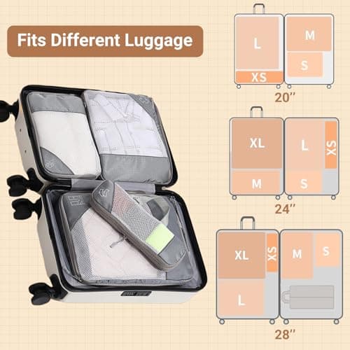 ChioSun Compression Packing Cubes, 7 PCS Ultralight Packing Cubes,Grey — view 6