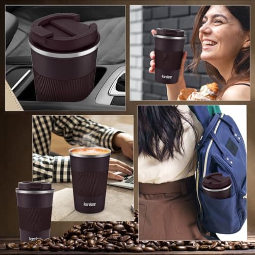 KETIEE Travel Mugs, 380ml Insulated Coffee Cup with Leakproof Lid - Double Walled Coffee Mug,Stainless Steel Thermal Mug for Hot Cold Drinks,Reusable Coffee Cups Travel Cups,Coffee Travel Mug-Brown — view 5