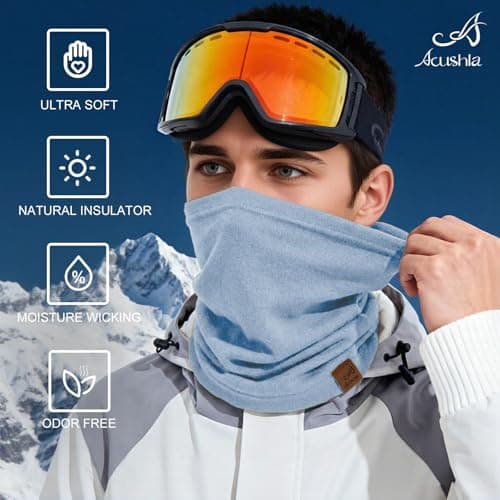 ACUSHLA Merino Wool Neck Gaiter, Ski Mask Neck Warmer Unisex, Light Blue — view 3