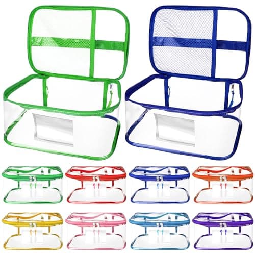 8 Packs Clear Toy Storage Bag with Name Tag, Waterproof Travel PVC Toy Organizer Case with Handles Toy Pouch for Building Blocks Puzzle