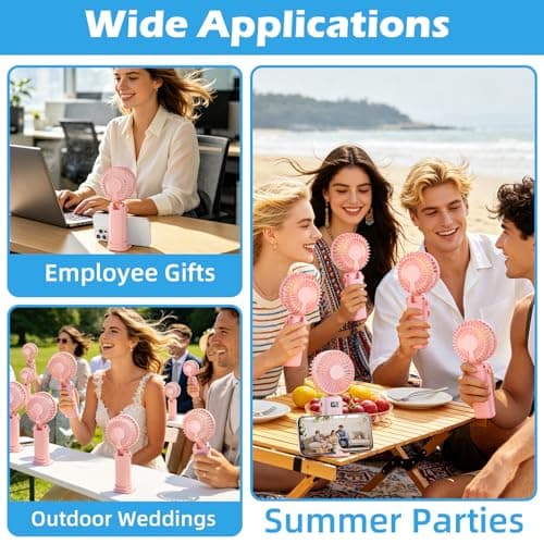 VZZNN Mini Portable Fan Handheld 12 Pack Small Cooling Fans High 5-Speed Rechargeable Fan For Travel, Office, Eyelash Drying, Lightweight, For Beach, Camping, Indoor Outdoor Use (Pink — view 6