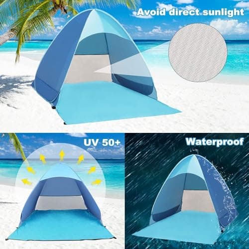 Pop up Beach Tent Outdoor Automatic Instant Portable Cabana Beach Tent 2-3 Person Fishing Anti UV Beach Tent Beach Sun Shelter with Carry Bag 145X165X110cm Blue — view 5