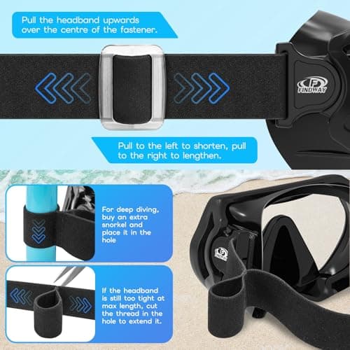 Findway Diving Mask with Elastic Fabric Strap, Snorkel Mask Adults with Nose Cover for Mens and Womens, Swimming Goggles with 180° Panoramic HD Tempered Glass Anti-fog Snorkelling Mask No Leak — view 5