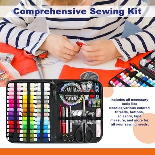 JUNING Travel Sewing Kit Portable Sewing Supplies Accessories for Adults, Beginner, Home, Emergency, Including Needle and Thread kit, Scissors,Tape Measure, Seam Ripper(XL-42 Threads-Black) — view 5