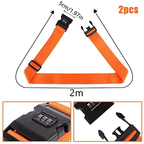 2 Pack Luggage Straps With Combination Lock, Orange Packing Belt, 2"x78.7" — view 2