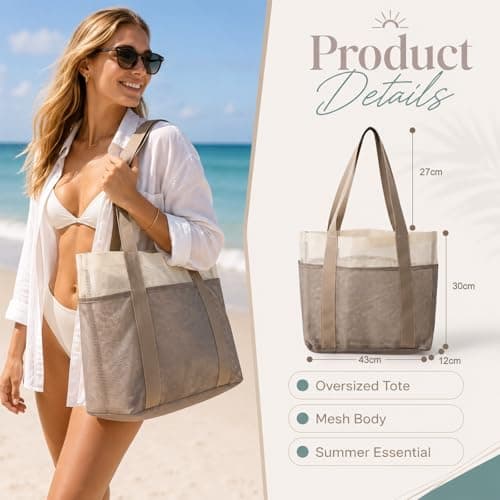 NANYUAYA Mesh Beach Bag Pool Tote Bags for Women Summer Holiday Essentials Family Lightweight Travel Bag Reusable Foldable Shopping Bag Large Shoulder Bag for Picnic Gym School Swimming Vacation — view 6