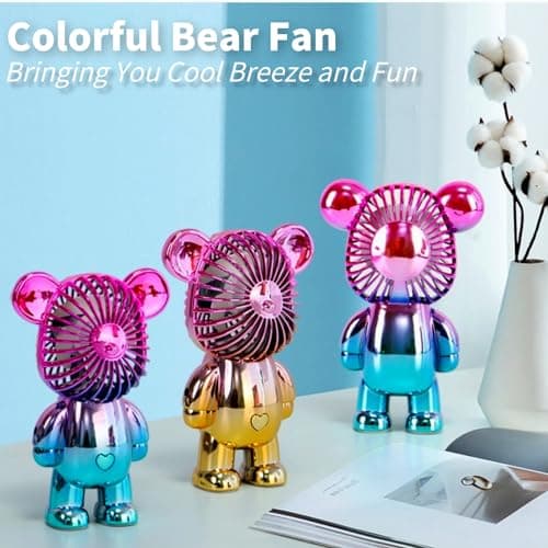 Generic Handheld Mini USB Rechargeable Desk Fan - Portable Personal Bear Fan with 3 Speeds for Home, Office, Travel, Summer, Kids - Gold — view 6