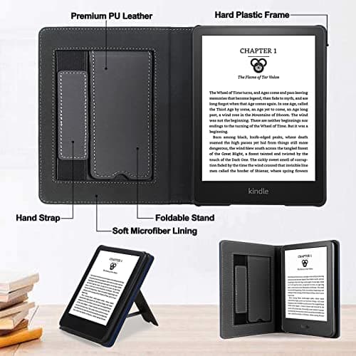 TOKILO Case for 6" eBook Reader, Lightweight Premium PU Leather Case with Auto Sleep Wake Hand Strap Foldable Stand, U Compatible with iPad/Sony 6inch e-Reader, Navy Blue — view 4