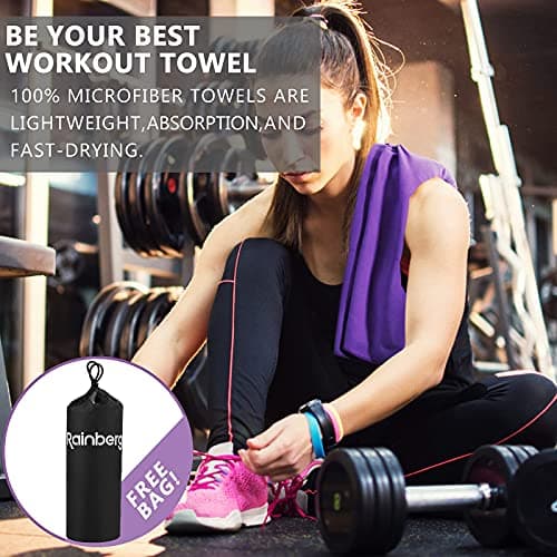 Rainberg Microfiber Towel (180x90cm), Large Gym Towel, Quick Dry Towel – Fast Drying, Super Absorbent, Ultra Compact, Lightweight, Great for Camping, Gym, Beach & Swimming (Purple) — view 3