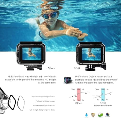 FitStill 60M/196FT Underwater Waterproof Protective Case for Go Pro Hero 7/6/5/2018 Black, Includes 3-Pack Dive Filters, Floating Hand Grip，Accessory Kit — view 2