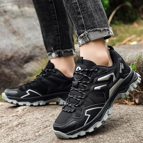 Mufanton Hiking Boots Mens Walking Boots Non-Slip Outdoor Mountain Trekking Shoes Lightweight Travelling Backpacking Camping Footwear Sneaker,Black Silver,EU44 — view 2