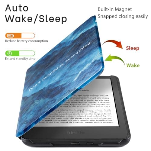 CoBak Case for 6 Inch E-Reader 11th Generation 2024 and 2022, Auto Sleep/Wake, Premium PU Smart Cover for Kindle, Kobo, Boox, Blue Mountains — view 4
