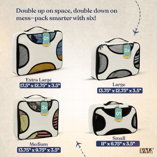 LUGGIX Packing Cubes for Travel, 6 Piece Suitcase Organiser Bags Set with Breathable Mesh, Lightweight Travel Packing Cubes for Suitcases, Beige — view 2
