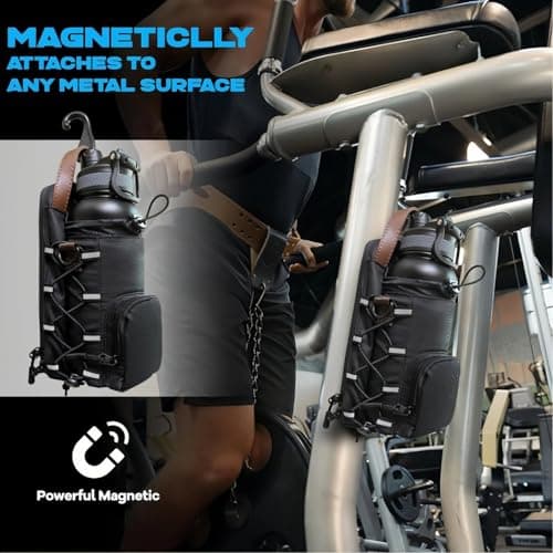 Magnetic Gym Bag Water Bottle Carrier Holder with Phone Pockets, Water Bottle Carrier with Shoulder Strap, Magnets Gym Water Bottle Sling Bag for Women Men Gym Running Travel Work — view 5