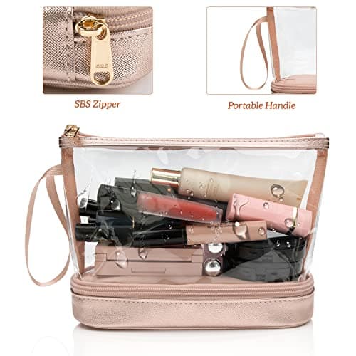 Clear Makeup Bag with Brushes Compartment Travel Toiletry Bag Rose Gold — view 4