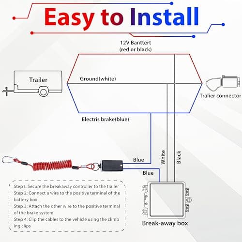 2 PCS Trailer Breakaway Switch, with 4 FT Coiled Trailer Brake Away Cable, Trailers Breakaway Kit with Pull Pin Steel Spring Towing Wire, Trailers Emergency Brake Cable for RV Travel Trailers Towing — view 6