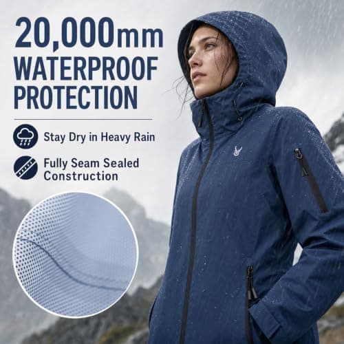 Women's 20000mm Waterproof Rain Jacket Lightweight Packable Hooded Raincoat — view 3
