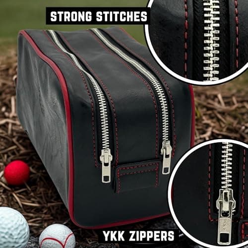 Travel Dopp Gift cosmetic VI PRESTIGE premium quality Classic Toiletry Bag large capacity two compartments YKK zippers water-resistant bottom studs mesh pockets durable organizer unisex BLACK/BURGUNDY — view 4