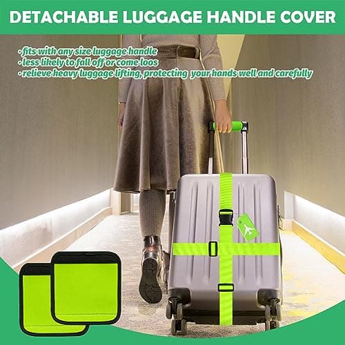 Yauhar 6Pcs Travel Suitcase Accessories Set Contains Silicone Luggage Bag Tags and Luggage Straps and Detachable Handle Covers, Wide Adjustable Packing Belt for Women Men (Green) — view 5