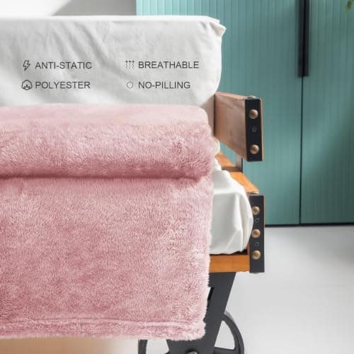 Exclusivo Mezcla Large Plush Fleece Blanket for Sofa Couch, Dusty Pink — view 4