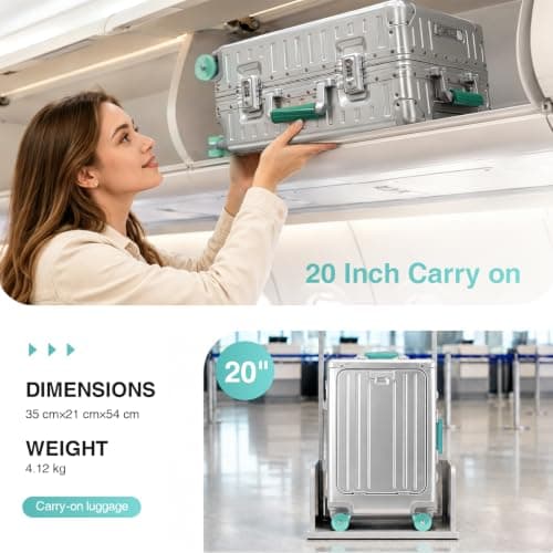 AIWEINY All Aluminium Suitcase Carry On Luggage Hard Shell Cabin — view 3