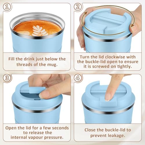 KETIEE Travel Mug Insulated Coffee Cup 380ml with Leakproof Lid, Reusable Stainless Steel Mug, Double Walled Coffee Travel Mug, Coffee Mug for Hot Cold Drinks Sky Blue — view 5