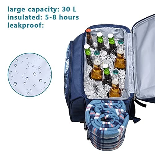 Hap Tim Picnic Basket Backpack for 2 Person with 2 Insulated Cooler Compartment, Wine Holder, Fleece Blanket, Cutlery Set,Perfect for Beach, Hiking, Camping, BBQs, Family or Wedding Gifts(36083-BL) — view 3