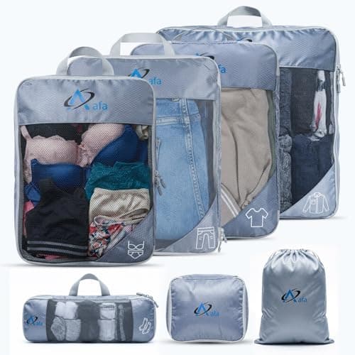Aafa Compression Packing Cubes for Suitcases,7 Set Ultralight Packing Cubes for Carry on Suitcase,Travel Essentials, Multifunction Organisers, Holiday & Camping Accessories, Grey