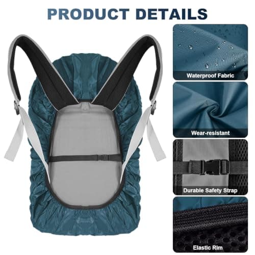 LAMA 2pcs Waterproof Rain Cover for Backpack, Reflective Rainproof Protector for Anti-dust and Anti-Theft XL 56L-70L Black Seablue — view 3