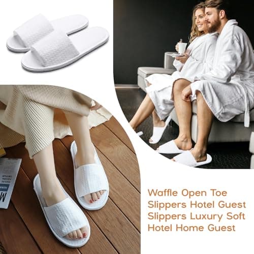 Defresit 10 Pairs of Hotel Slippers, Waffle Open Toe,Disposable Deluxe Open Toe Spa Slippers, Flat White House Shoes Washable and Foldable Winter Slipper s for Spa, Party Guest and Travel — view 2