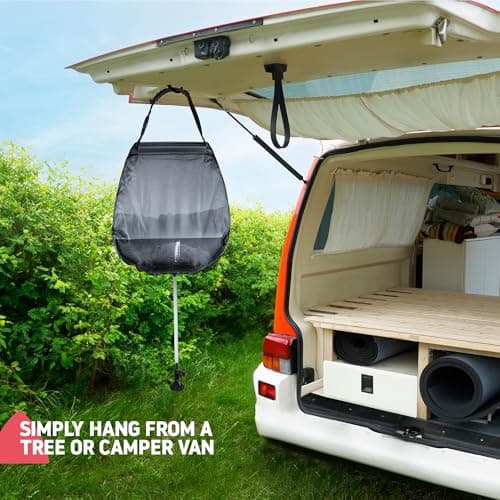 Hillington Solar Powered Camping Shower Complete with Heavy Duty 20L PVC Bag, Long Flexible Hose and Adjustable Shower Head and Temperature Display Thermometer — view 4
