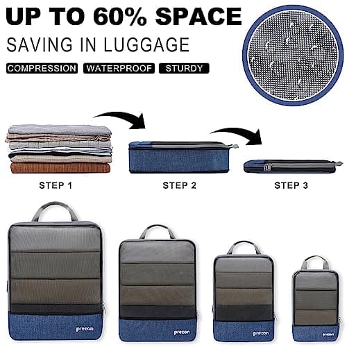 Prezon Compression Packing Cubes with Travel Shoes Bag and Laundry Bag, Luggage Organiser Set, Extensible Suitcase Organiser, Packing Organisers for Suitcases, Packing Cubes for Travel or Storage — view 2