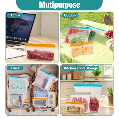 Reusable Sandwich Bag Freezer Bags Ziplock, 10 Pack Silicone Zip Lock Bags Large Vegetable Bags Snack Bag, Plastic Leakproof Food Storage Pouches for Keeping Lunch, Snack, Fruit, Potato, Travel Items — view 4