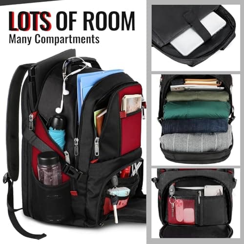 MATEIN 17.3 Inch Large Travel Laptop Backpack, Laptop Bags for School, Red — view 2