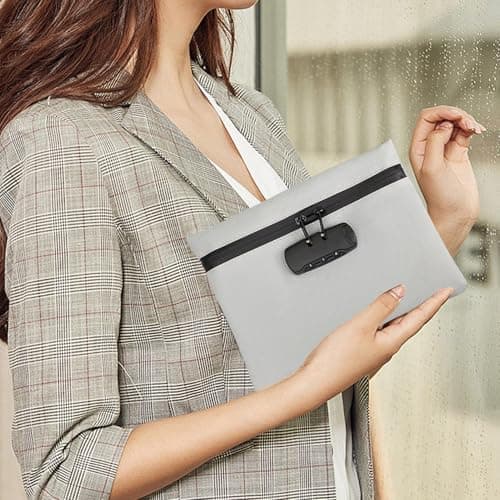 Money Bag with Combination Lock, Portable Waterproof Safe Bag, Lockable Cash Box with Zipper & Handle, Travel Safe Smell Proof Pouch for Cash, Bank Deposits, Credit, Passport, Phone — view 2